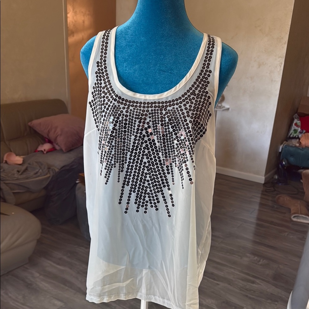 Stylish White Tank Top with Black Embellishments
